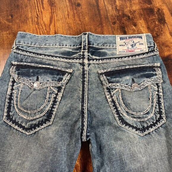 True Religion Jeans Mens 36X32 RARE Straight Flaps Nat Mega T Distress‎ - Picture 4 of 6